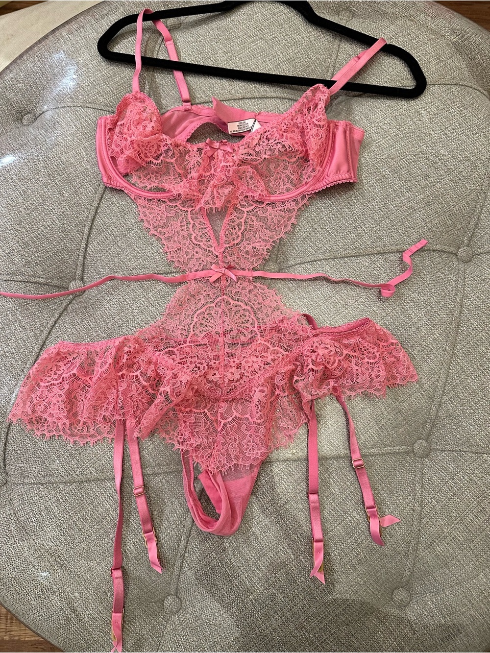 Victoria's Secret Pink Lace Cutout Teddy with Garter Straps